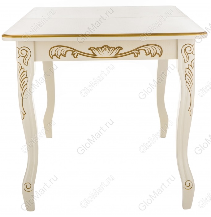 Классический деревянный раскладной стол. Цвет молочный с золотой патиной.

