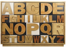 Разноцветный комод 10 ящиков из массива березы, декорирован буквами английского алфавита