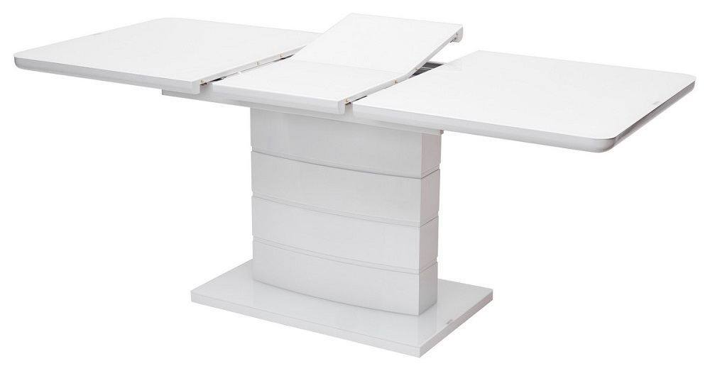 Раскладной стол из МДФ со стеклом. Цвет белый/супер белый глянец.
