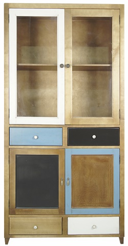 Шкаф-буфет с ящиками, стеклянными и глухими дверками, изготовлен из массива березы