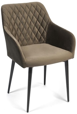 Кресло темно-серого цвета с мягким сиденьем и подлокотниками на металлическом каркасе 