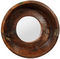 Круглое дизайнерское зеркало из массива манго в коричневом цвете