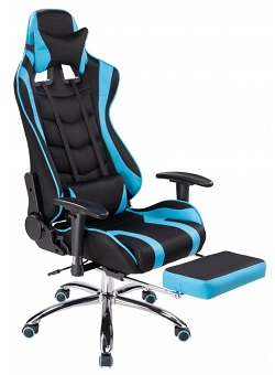 Кресло компьютерное с подножкой. Цвет черный/голубой.
