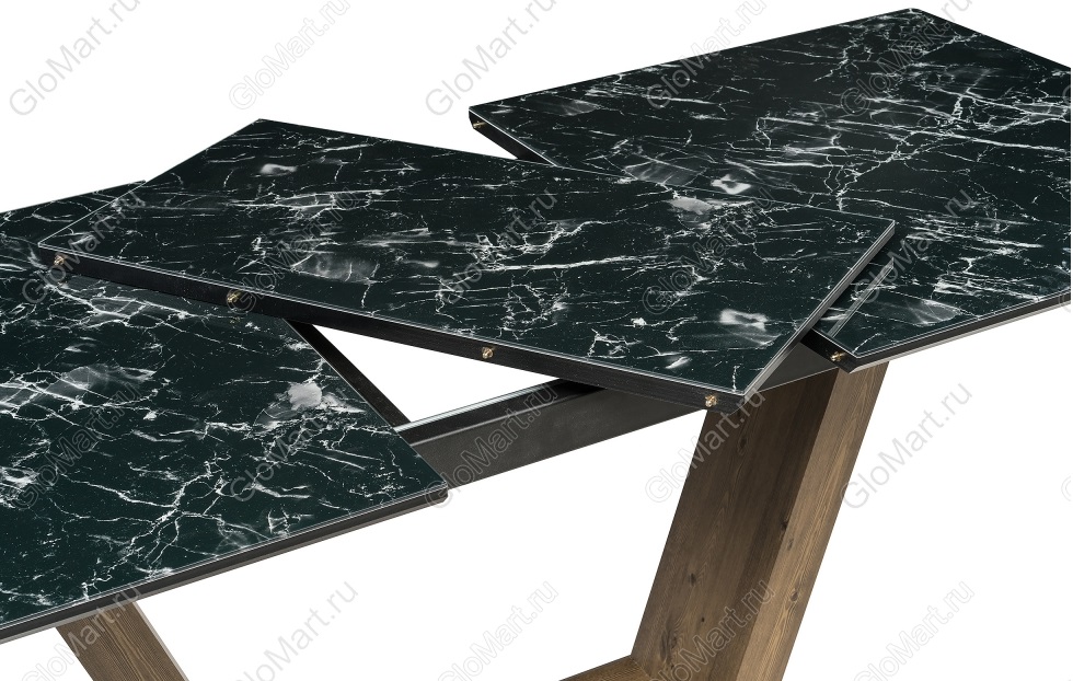 Раздвижной стол из МДФ и стекла. Цвет мрамор черный.