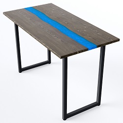 Деревянный стол с эпоксидной смолой. Цвет венге/синий 03