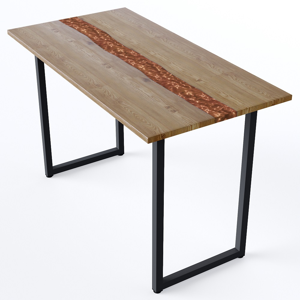 Деревянный стол с эпоксидной смолой. Цвет орех/медь 03