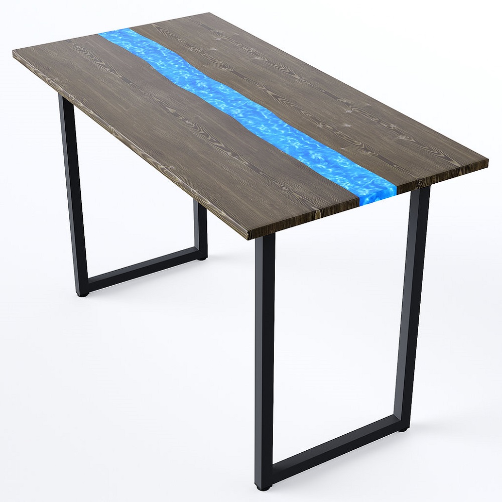Деревянный стол с эпоксидной смолой. Цвет венге/голубой 03