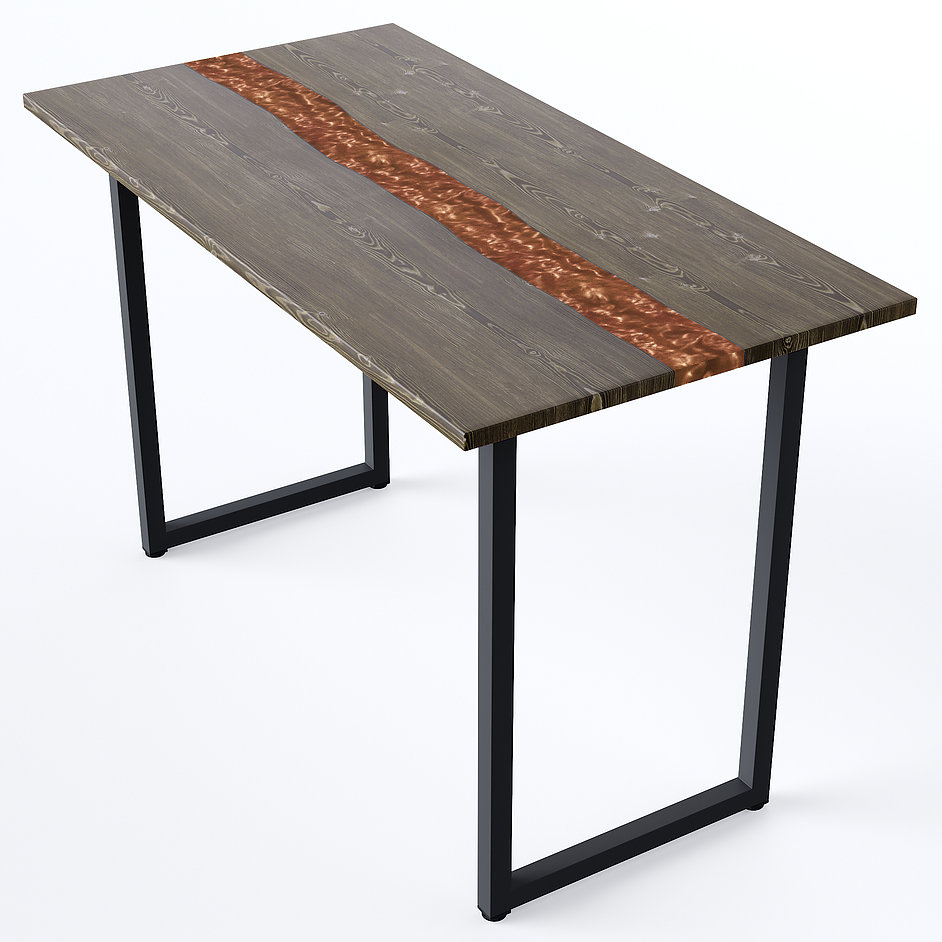 Деревянный стол с эпоксидной смолой. Цвет венге/медный 03