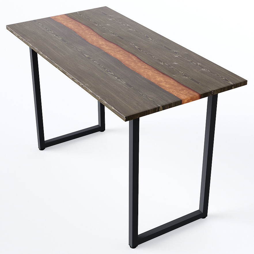 Деревянный стол с эпоксидной смолой. Цвет венге/бронза 03