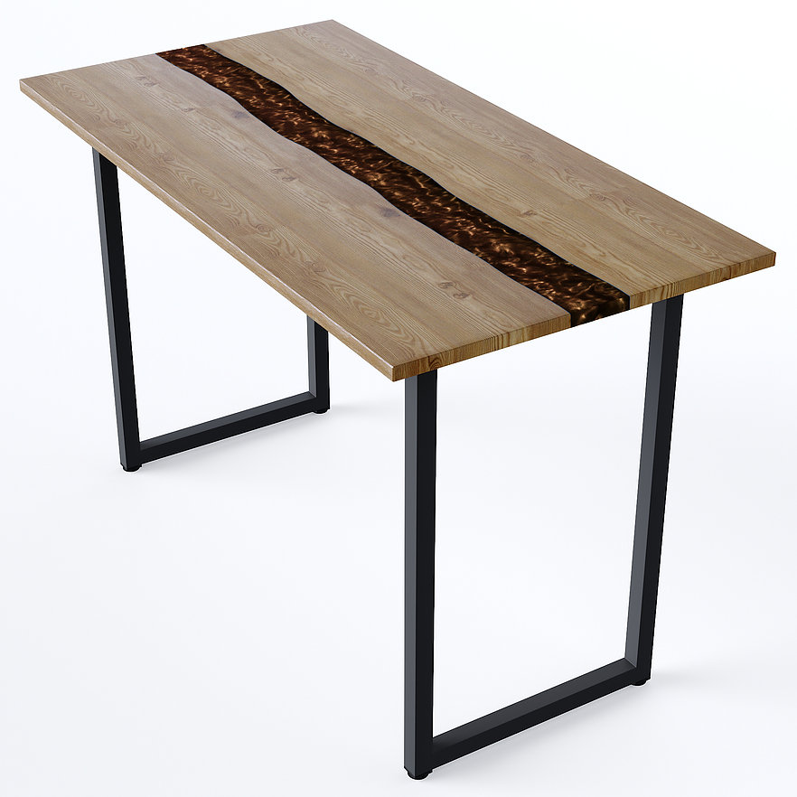 Деревянный стол с эпоксидной смолой. Цвет орех/коричневый 03