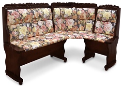 Угловой диван с резьбой из массива сосны, цвет каркаса: махагон