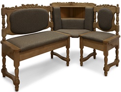 Угловой диван с мягким сиденьем и открытым баром, изготовлен из массива сосны, цвет каркаса дуб