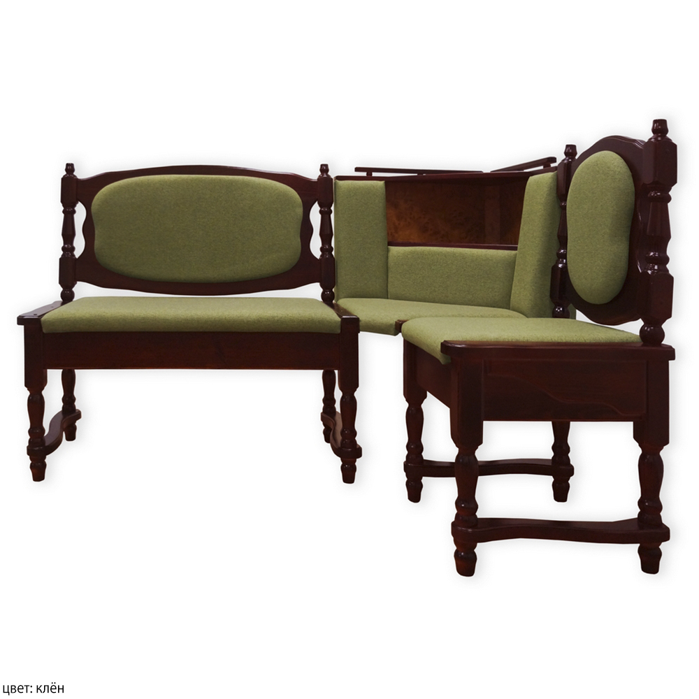 Кухонный угловой диван из массива сосны и ткани, цвет каркаса: клен