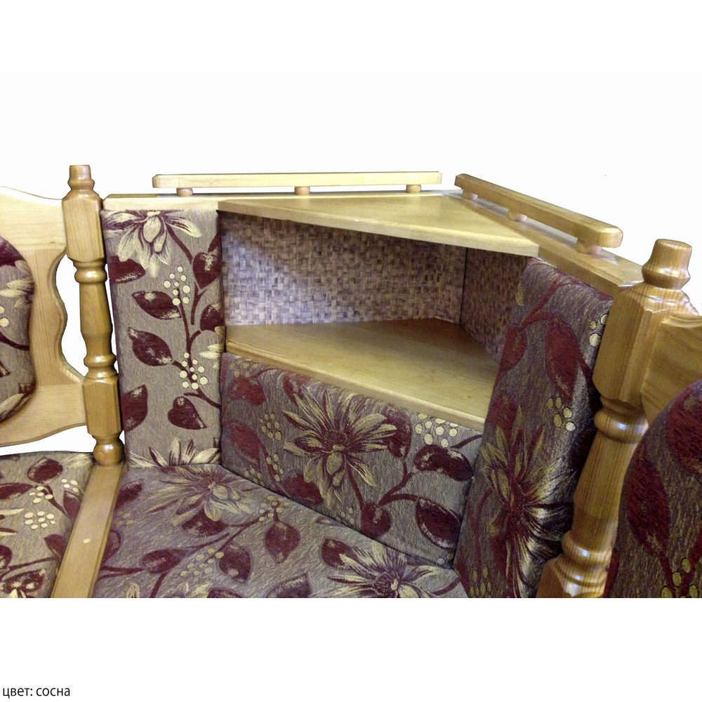 Кухонный угловой диван из массива сосны и ткани, цвет каркаса: сосна