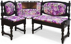 Кухонный угловой диван из массива сосны и ткани, цвет каркаса: венге