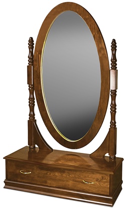 Высокое напольное зеркало с ящиком из массива сосны, цвет: орех