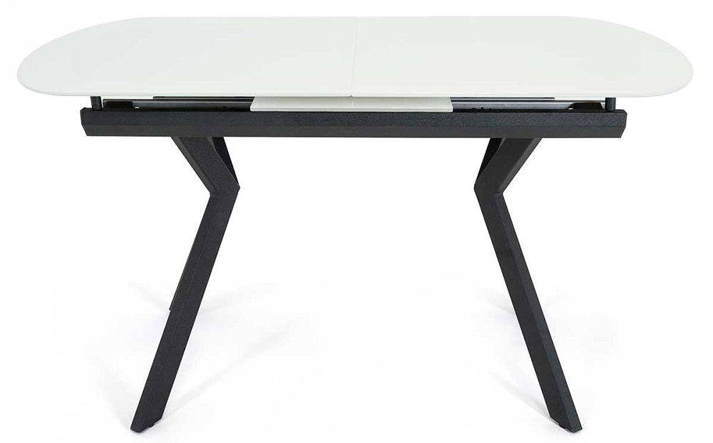 Раздвижной стол со стеклом. Цвет стекла белый, ноги металл, цвет графит.