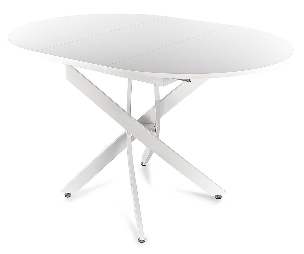 Круглый раскладной стол из МДФ на металлокаркасе. Цвет белый.
