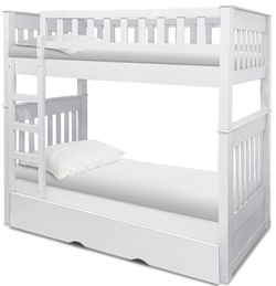 Детская двухъярусная кровать с выдвижным ящиком в белом цвете