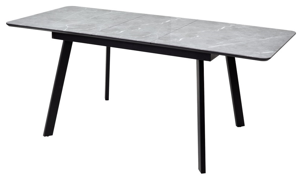 Раздвижной стол со стеклом. Цвет серый мрамор СКОРПИО/черный.