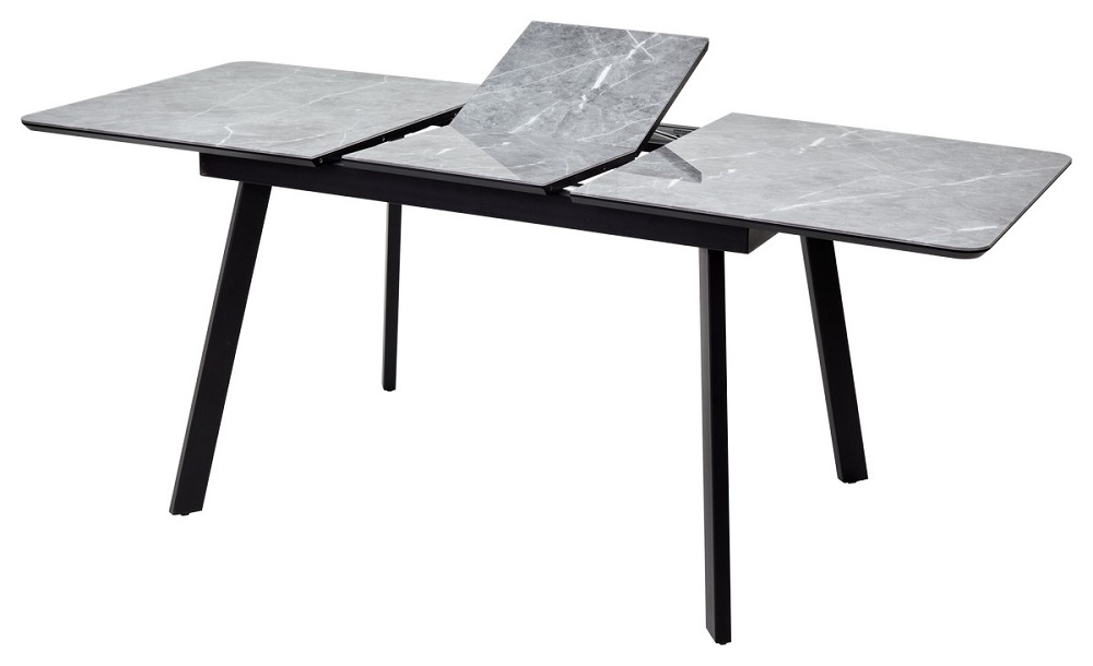 Раздвижной стол со стеклом. Цвет серый мрамор СКОРПИО/черный.