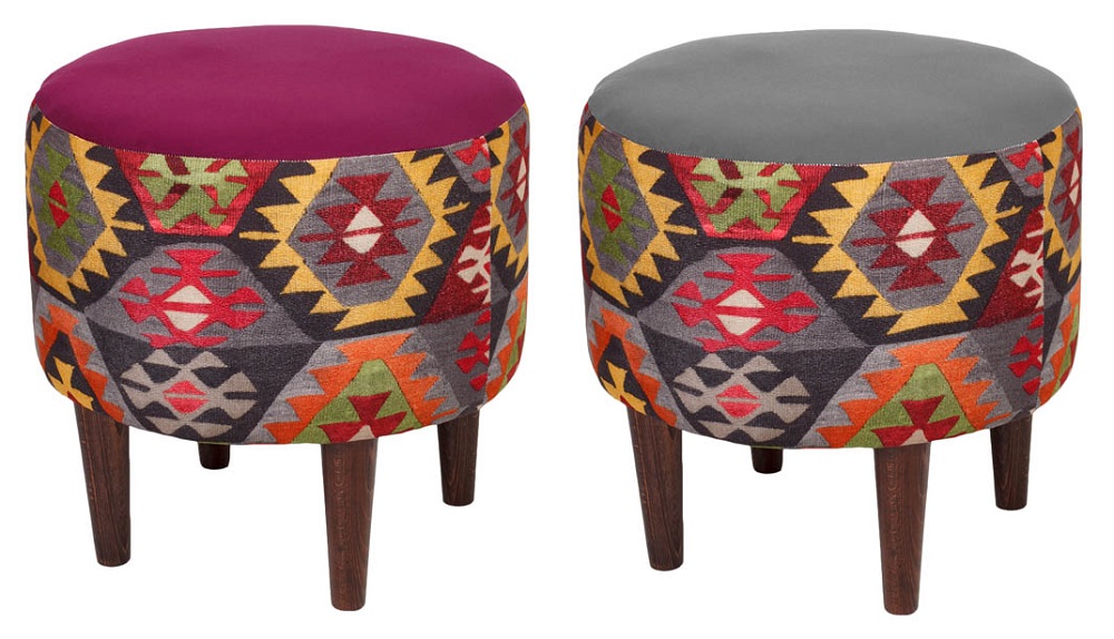 Пуф из ткани на ножках. Цвет фиолетовый/принт, серый/принт.