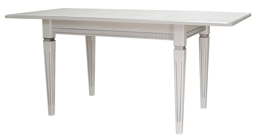 Прямоугольный раскладной обеденный стол Цвет: белый/серебро.