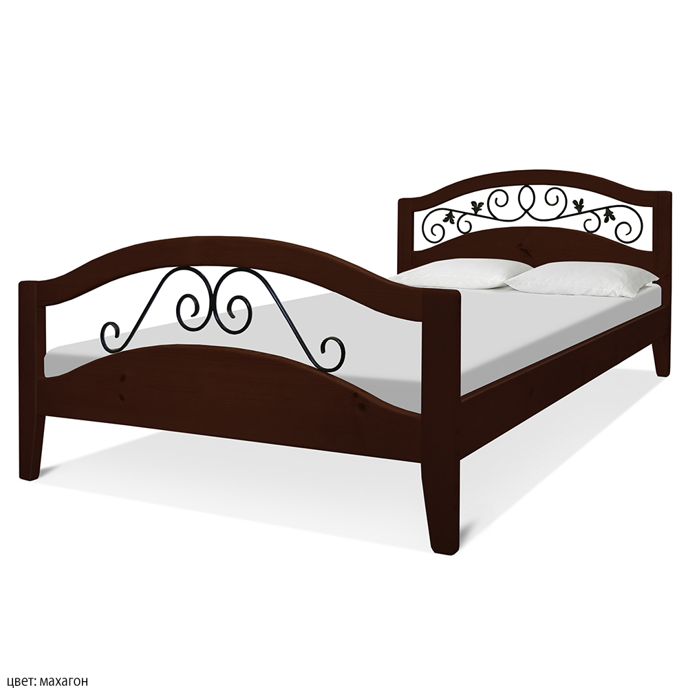 Деревянная кровать. Цвет: махагон