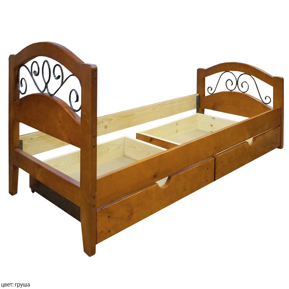 Деревянная кровать.  Комплектация с выкатными ящиками