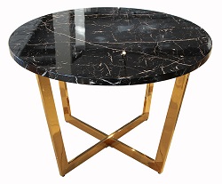 Круглый стол из МДФ на металлической опоре. Цвет под черный мрамор.