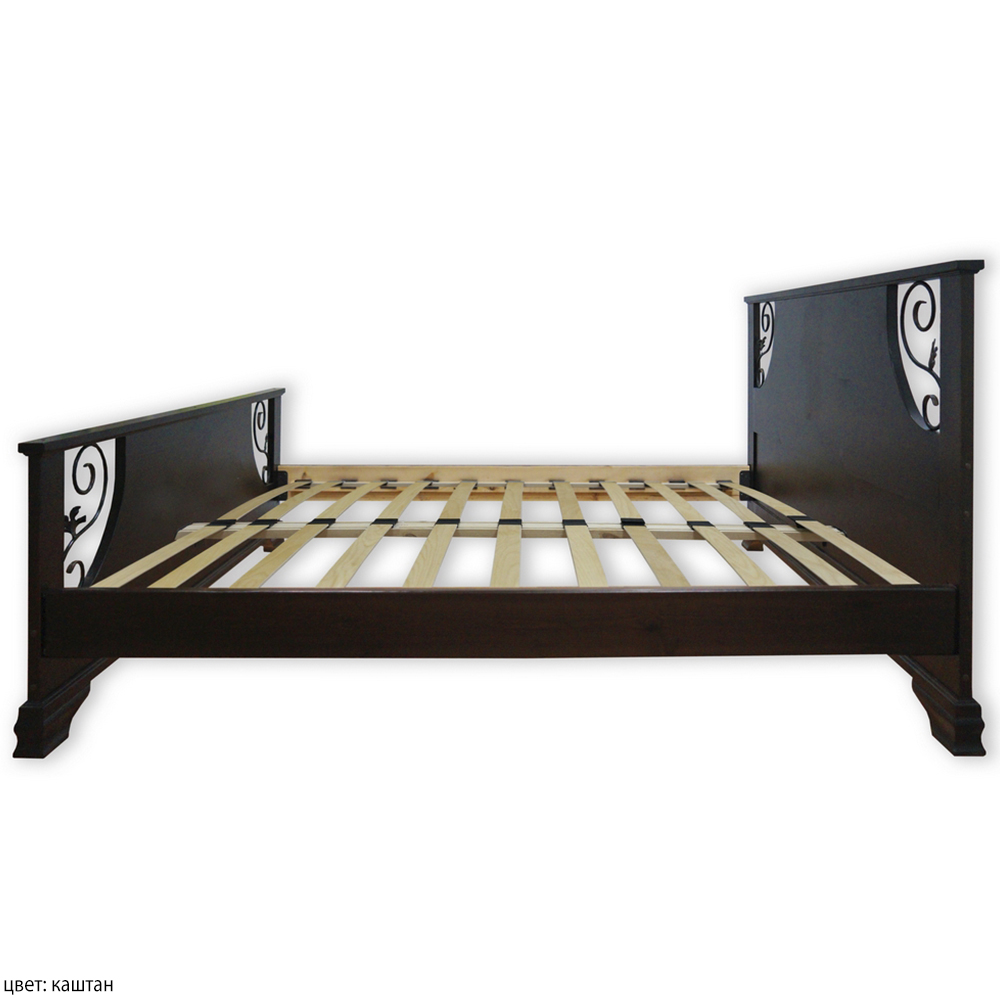 Деревянная кровать с кованными элементами. Основание кровати-гнутоклееные ламели