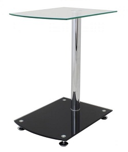 Придвижной столик из стекла на металлической опоре.