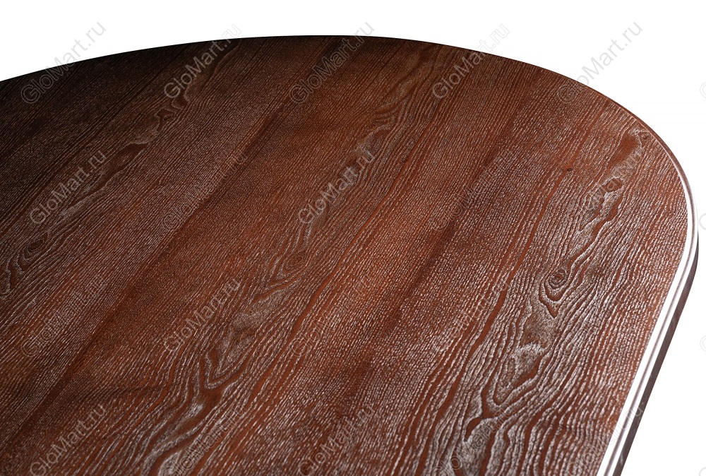 Большой деревянный раздвижной стол. Цвет темный орех. Фрагмент столешницы.