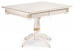 Белый прямоугольный раздвижной стол. Цвет молочный/золото.