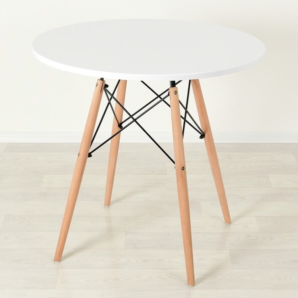 Круглый стол из МДФ на деревянных ножках. Цвет белый.