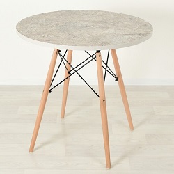 Круглый стол из ЛДСП/пластик на деревянных ножках. Цвет серый камень.