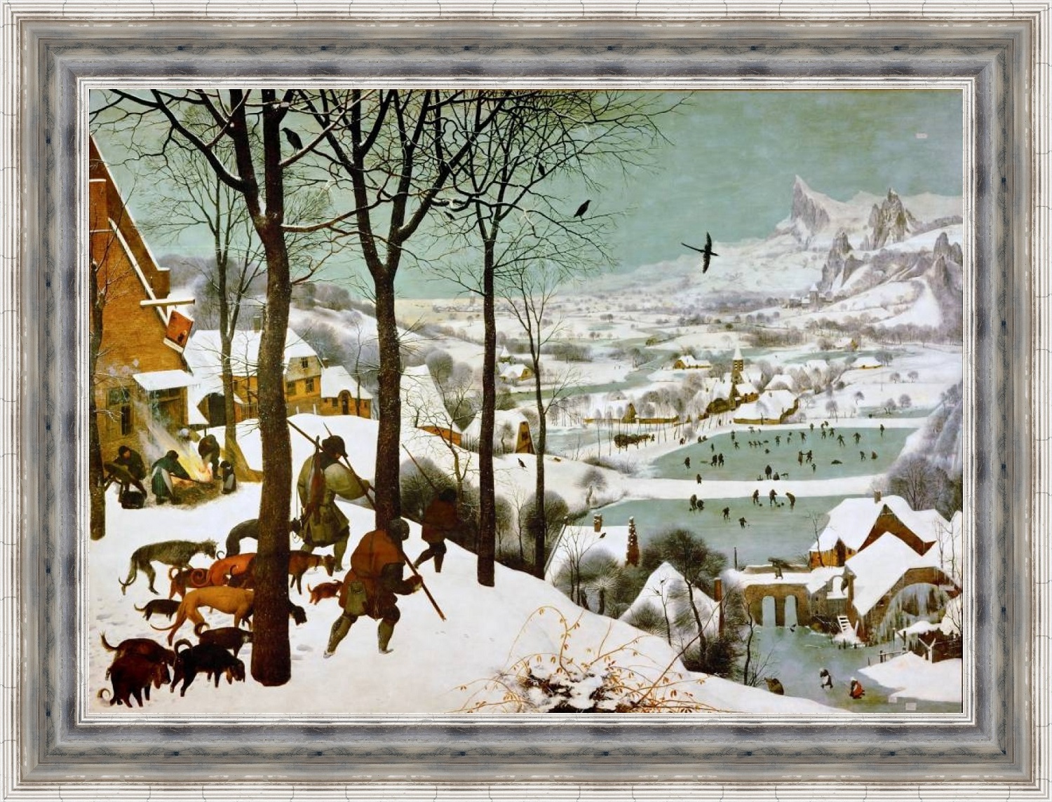 Репродукция картины Питера Брейгеля 'Охотники на снегу' в раме. Вариант 2.
