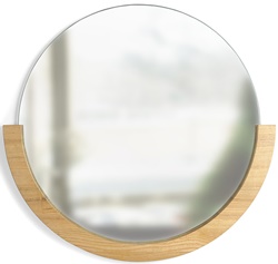 Круглое зеркало в полукруглой деревянной раме, цвет: натуральное дерево