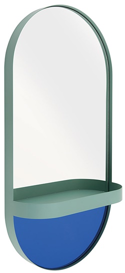 Овальное зеркало с вместительной полочкой мятного цвета