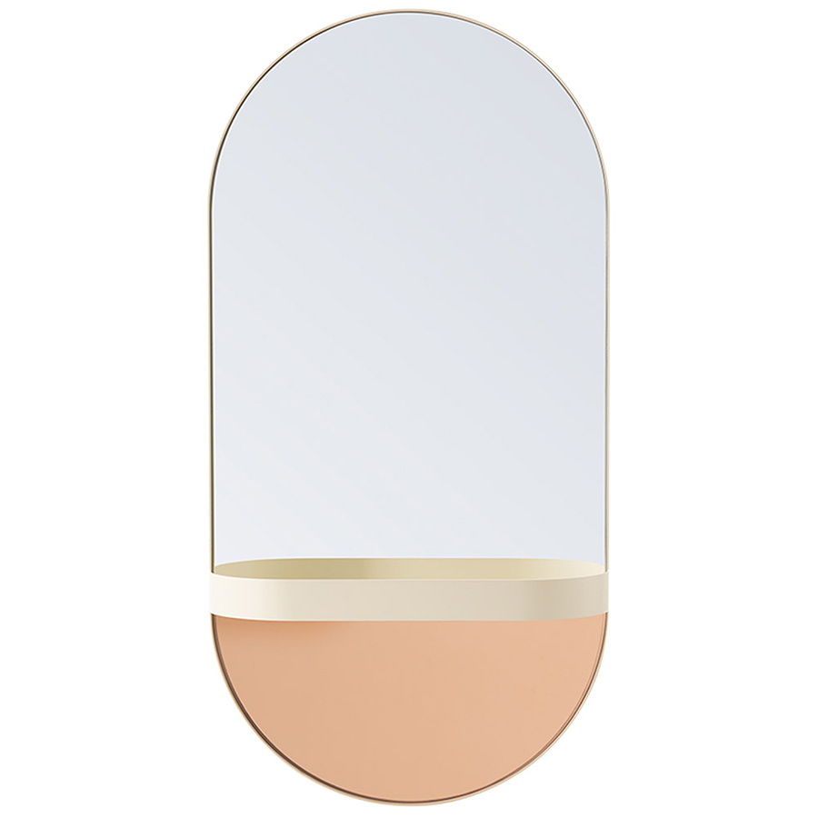 Овальное зеркало с вместительной полочкой кремового цвета
