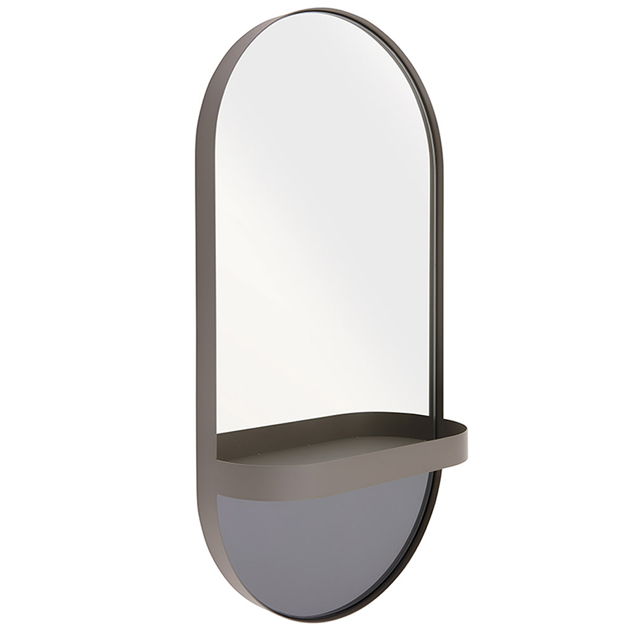 Овальное зеркало с вместительной полочкой коричневого цвета