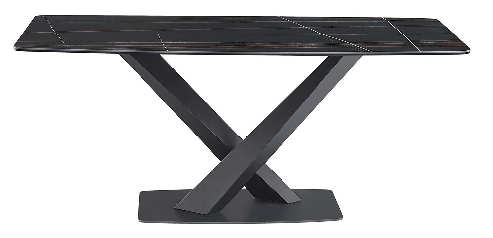 Нераздвижной обеденный стол из черной керамики.
