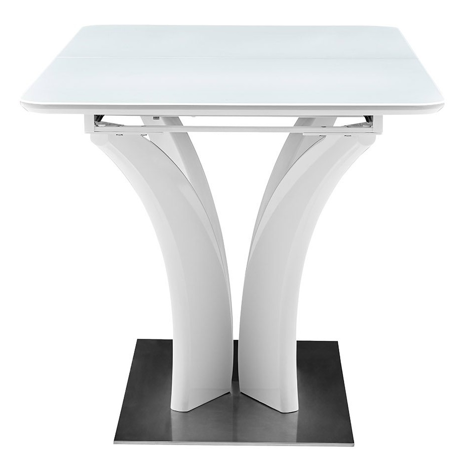 Обеденный раздвижной стол из МДФ и стекла. Цвет белый.