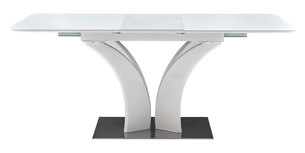 Обеденный раздвижной стол из МДФ и стекла. Цвет белый.