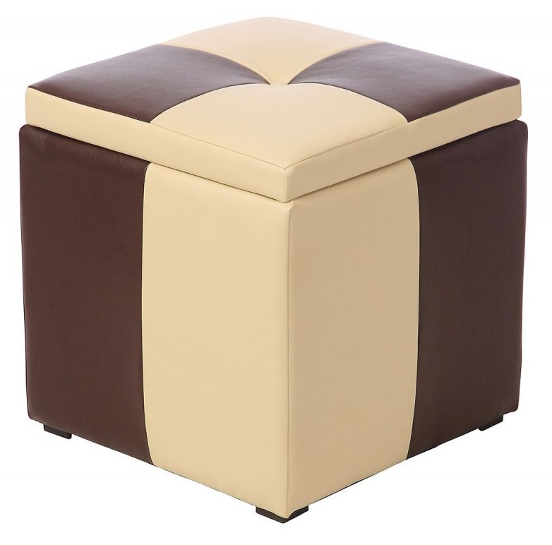 Банкетка из двухцветного кожзама с ящиком. Цвет бежевый/коричневый.