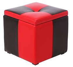 Банкетка из двухцветного кожзама с ящиком. Цвет красный/черный.