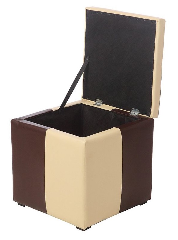 Банкетка из двухцветного кожзама с ящиком. Цвет бежевый/коричневый.