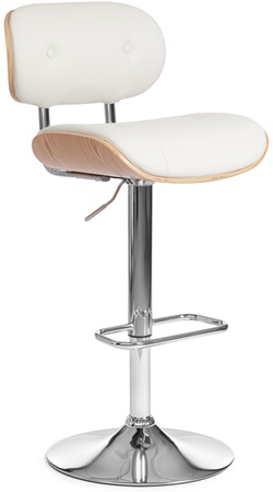 Барный стул с мягким сиденьем и спинкой, цвет: белый/натуральный/хром