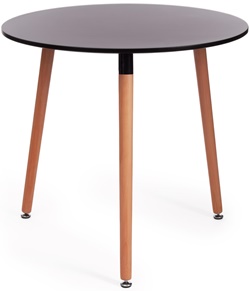Круглый стол в стиле модерн, черная столешница из МДФ, ножки из натурального дерева