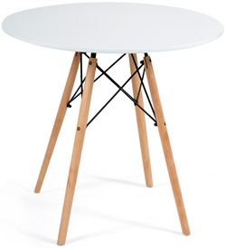Белый обеденный стол, столешница МДФ, ножки из массива бука натурального цвета